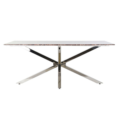 Luxe Marble Dining Table - Silver Steel 180x90 cm